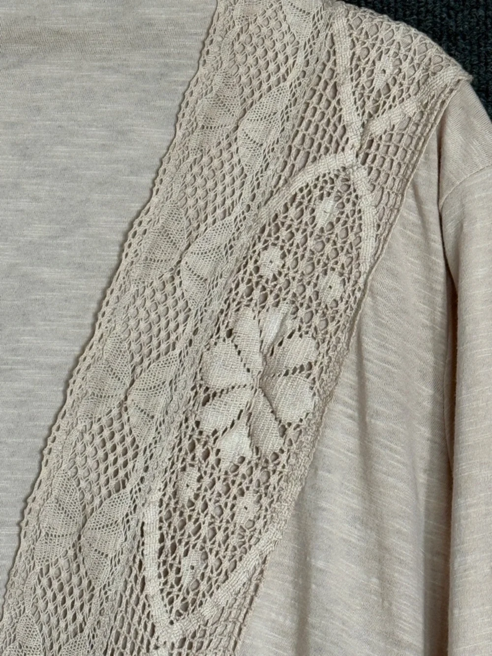 April Cornell Dusty Rose Crochet Lace Trim Open Front Cardigan XL Boho - Picture 9 of 13